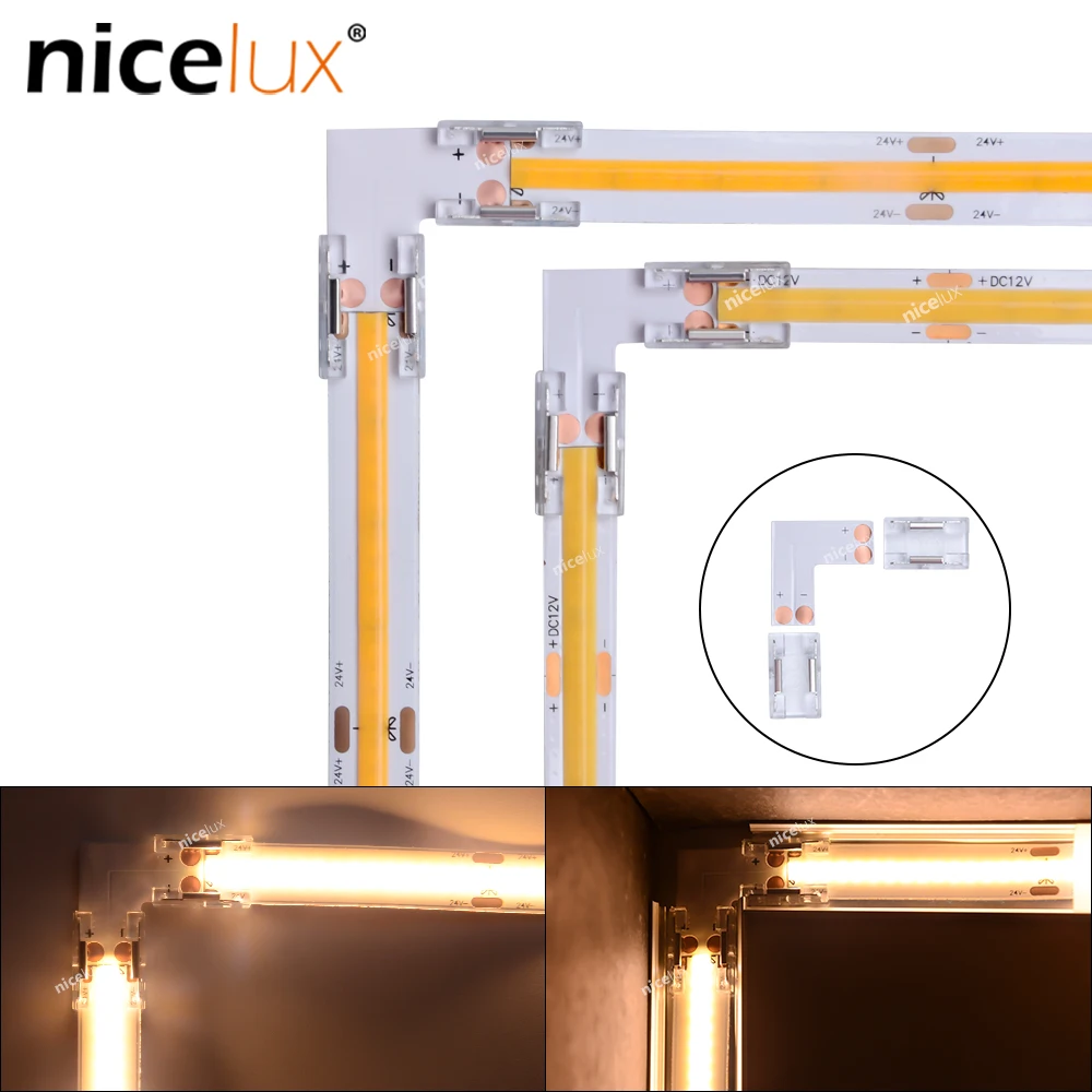 Corner COB LED Strip Connector for SMD 8mm 10mm IP20 2pin High Density