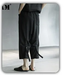 [EAM] 2020 New Spring Vintage O Collar Loose Three Quarter Sleeve Tops Full Length Pants Suit Summer Women Fashion Tide OA979
