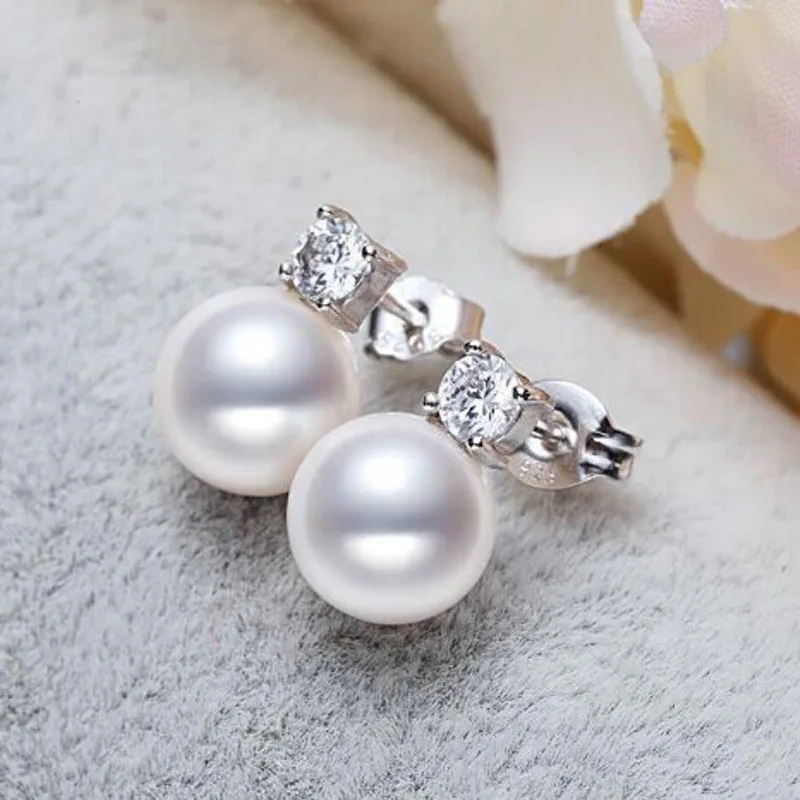 Charming10-11mm натуральный круглый Южное море белый жемчуг серьги 925s