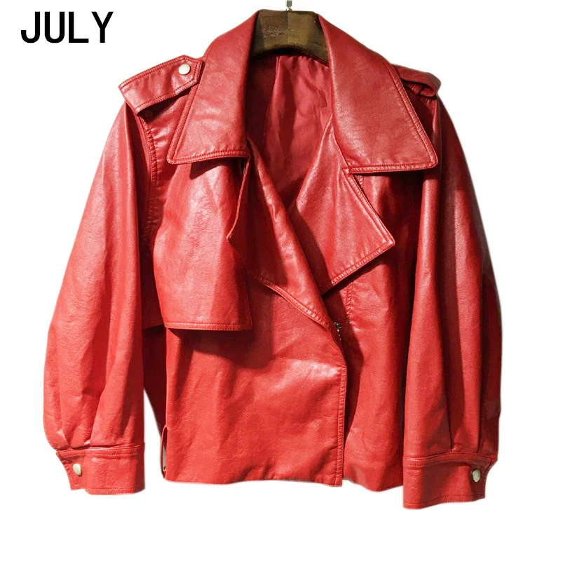 

JULY Leather coat loose version short paragraph 2019 spring autumn new bf style nine-point sleeves Lantern sleeve short coat