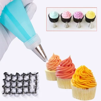 

26pcs/8pcs Silicone Pastry Bag Tips Kitchen DIY Icing Cream Reusable Pastry Bags Nozzle Set Stainless Cake Decorating Tools