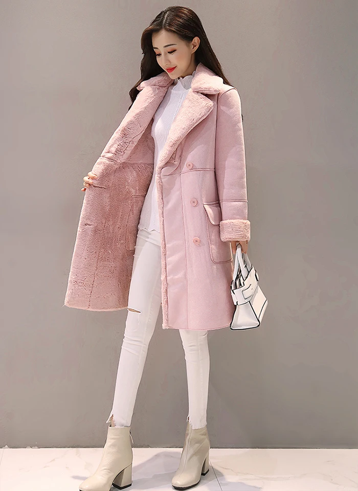 Женское зимнее пальто из искусственной замши женские пальто длинные толстые флисовые Теплые Куртки из искусственной овчины Осенняя верхняя одежда