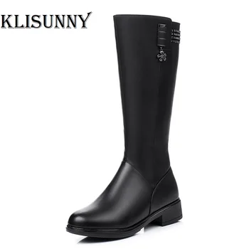 

Women Winter long Boots Genuine Leather Female boots high-heeled women long boots wool lined warm snow boots Lady Fashion shoes