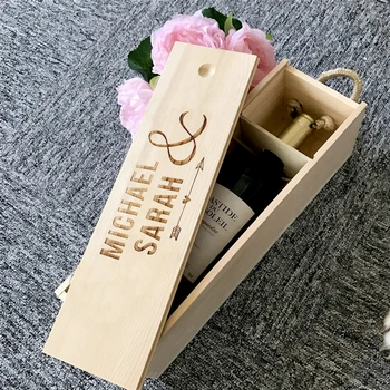 

New Wedding Anniversary Wine Box Custom Name Wooden Red Wine Holder Box Personalized Wood Champagne Display Box Party Decoration