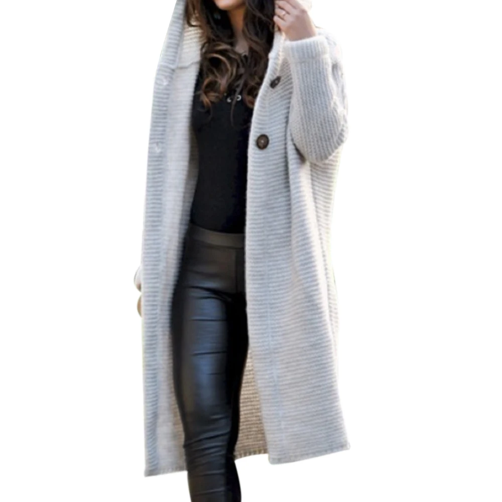 Кардиган длинный с капюшоном свитер женский Осень Зима Женское пальто плюс размер 5XL Повседневные вязаные длинные свитера уличная - Цвет: Beige