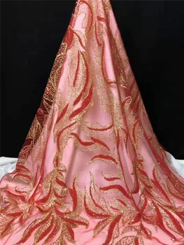 

New glued glitter bright pearl French mesh gauze African lace fabric l bright beads Nigeria lace suitable for evening dress skir