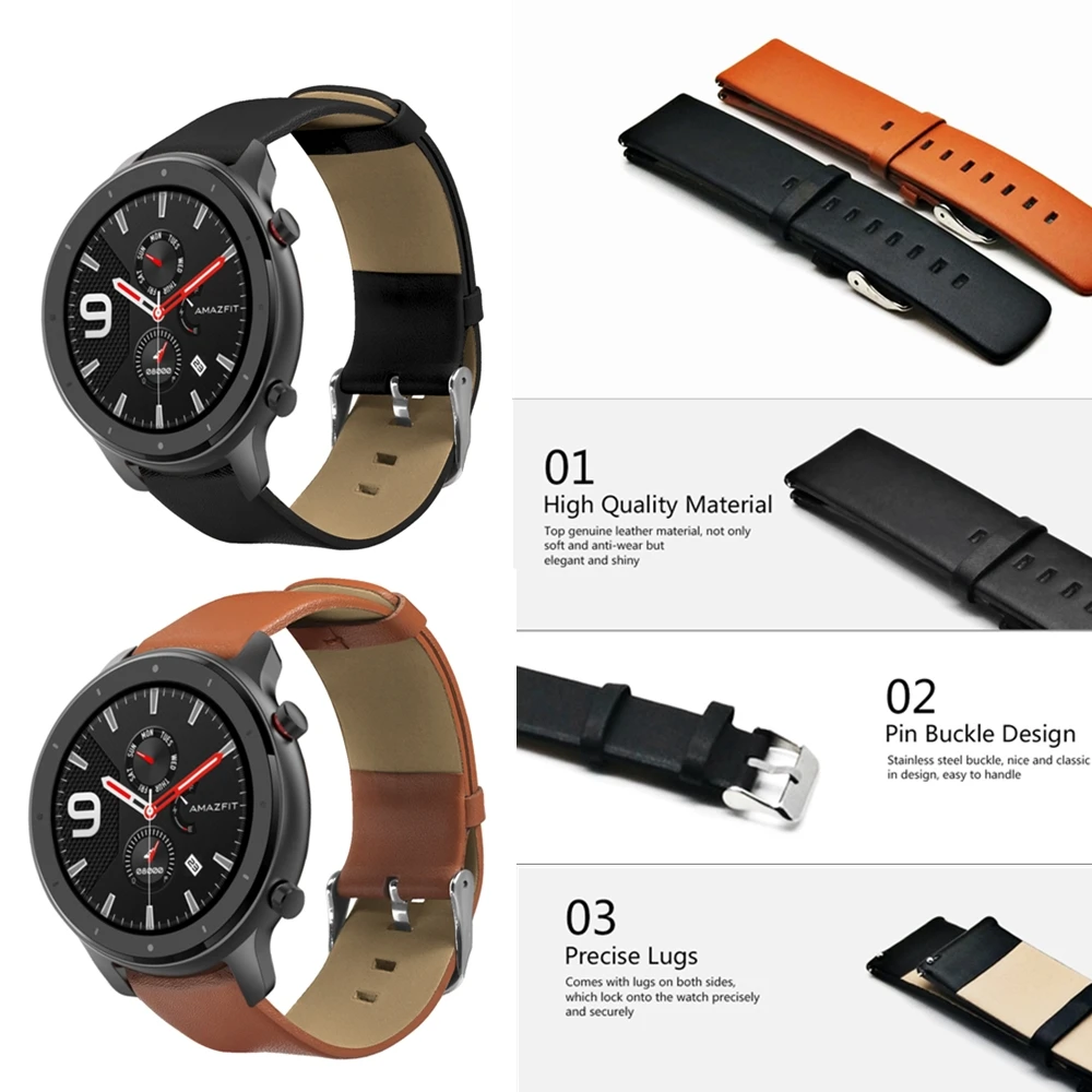 Amazfit 47 мм GTR Универсальный сменный ремешок браслет из натуральной кожи 22 для Xiaomi