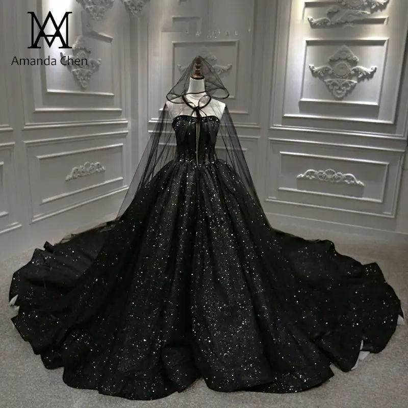 Trajes de novia без бретелек с открытыми плечами блестящее черное свадебное платье
