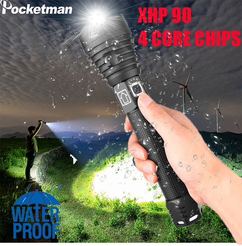 Самый мощный светодиодный фонарик XHP90 масштабируемый XLamp 18650 с USB зарядкой