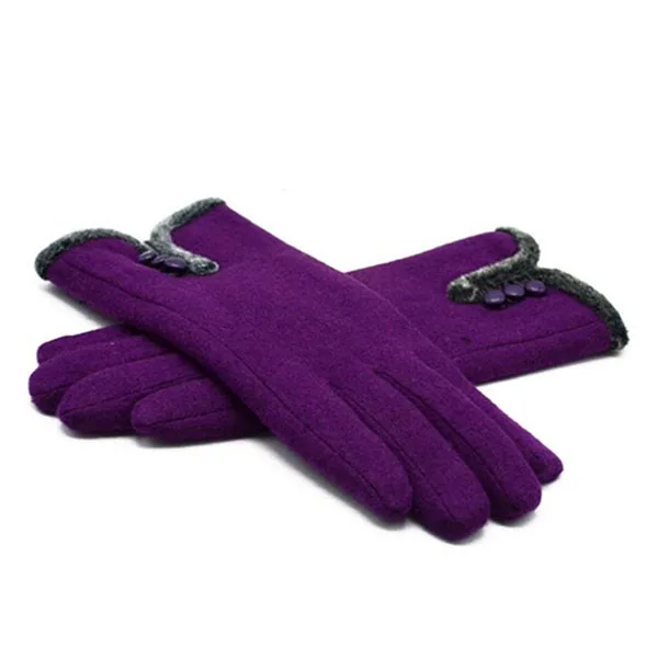 G096 Purple LJCUIYAO, женские, мужские перчатки, теплые, зимние, вязаные, полный палец, перчатки, варежки, для девушек, женская, шерстяная перчатка, шерсть, плюш, бант, высокое качество - Цвет: G096 Purple