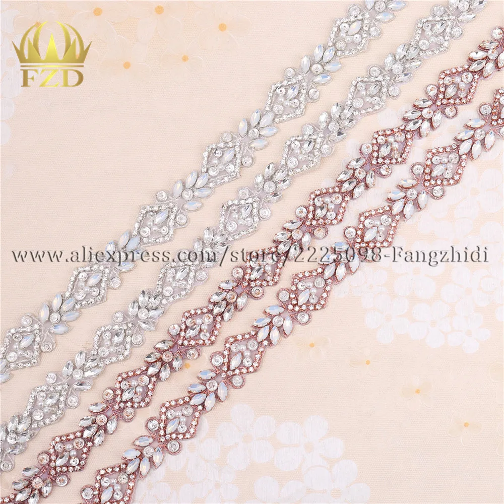 

FZD Retail 1 PC Sewing On Hot Fix Sliver Beaded Appliques Patch for Wedding Dresses Bridal Sash Belt Garments