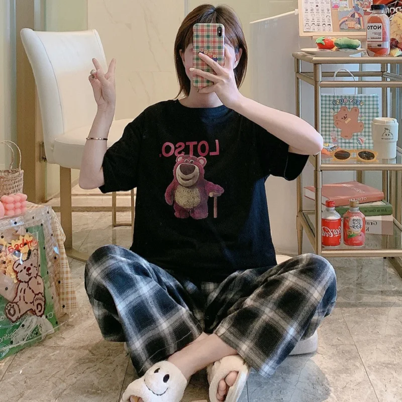 Mickey Minnie Pajamas Women's Summer Casual Short-Sleeved Cute Cartoon Pattern Trousers Thin Loose Home Clothes Outer Wear Suit 4
