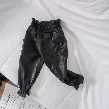 

Fashion PU Leather Pants Girls High Waist Fake Leather Trousers 2020 Spring Autumn Kids Girls Black Pants Children's Clothes
