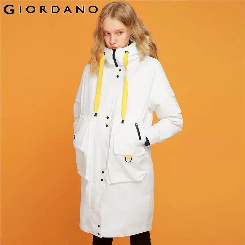 Giordano, женские пуховики, с капюшоном, средней длины, белый утиный пух, куртка, хлопок, машинная стирка, много карманов, Doudoune Femme 92379692