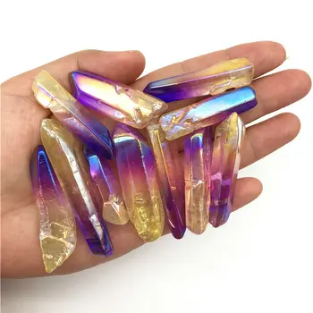 

Wholesale 50g Electroplated Purple and Yellow Titanium Aura Lemurian Seed Quartz Crystal Stones Specimen Natural Quartz Crystals