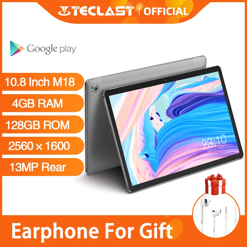 Android tabletler Teclast M18 10.8 inç IPS Tablet 2560 × 1600 çözünürlük 4GB RAM 128GB ROM 13MP arka 5MP ön 4G ağ telefon Cal
