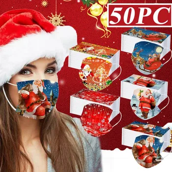 

Mascarilla 50Pcs Christmas Disposable Mask 3 Layer Adults Filter Hygiene Thicken Face Mouth Mask Earloop Fast Delievry masque