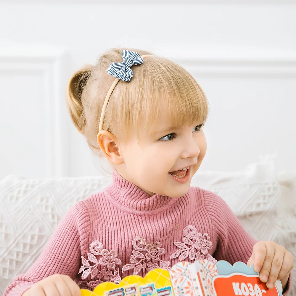 

1pcs Lovely Stripped Fabric Bow Headband, 5cm Bowknot Elastic Nylon Hair Band For Girl Children, Soft Headwear Hair Accessories