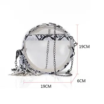 

Women Clear Snakeskin Pattern Crossbody Bag Round Transparent Purse Shoulder Handbag with Tassel Satchel Tote X7XC