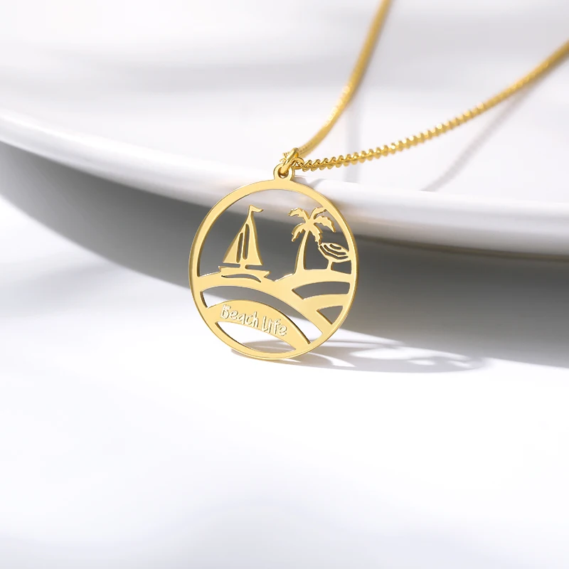 

Ocean Jewelry Boat Collares Bijoux Rose Gold Circle Tree Necklace Women Friendship Gift Stainless Steel Chain Fashion Collier