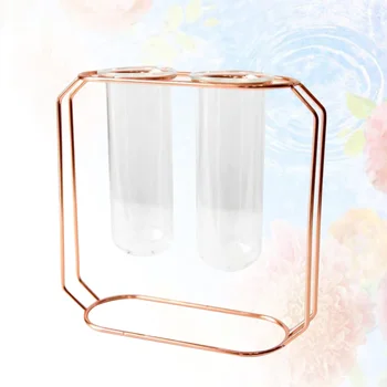 

1Pc Glass Tube Vase Hydroponics Planter Green Plant Container Metal Rack Flower Tube for Home Office (Single Tube S)