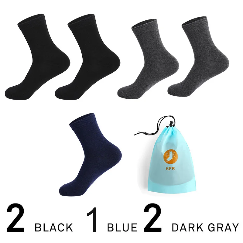 2black1blue2darkgray 5 пар/лот мужские хлопковые носки новые стильные длинные носки деловые повседневные мужские носки для подарка плюс евро 39-45 с сумкой - Цвет: 2black1blue2darkgray