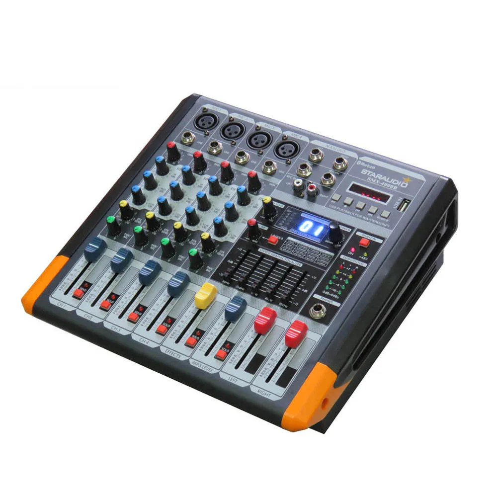 4ch powered mixer system mixing with bluetooth mp3 play usb for pro audio pa stage karaoke dj system play the music