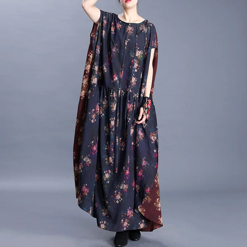 Johnature Women Vintage Print Floral Dresses High Quality 2020 New O-Neck Short Sleeve Loose Summer Female Casual | Женская одежда