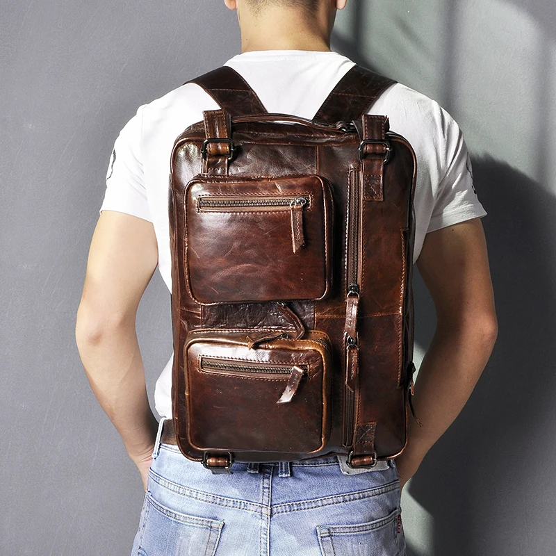 Coffee backpack 1013 Кожаный Мужской дизайнерский Многофункциональный кофейный Maletas Maletin деловой портфель 1" Сумка для ноутбука 9912-b - Цвет: Coffee backpack 1013