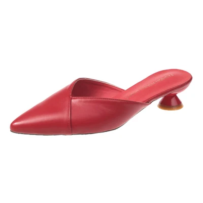 Новинка года; женские шлепанцы на низком каблуке; модные туфли без задника с острым носком; яркие цветные сандалии; женские шлепанцы без задника; zapatos mujer - Цвет: Красный