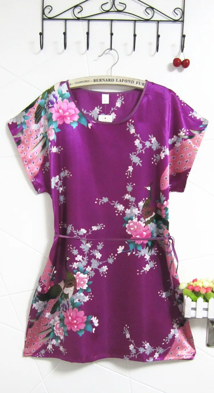 Горячая Распродажа женское из искусственного шелка халат летнее платье для отдыха с принтом павлина сексуальная ночная рубашка цветок
