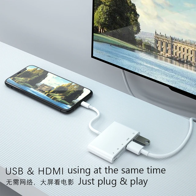 Lightning To 1080P HDMI Cable USB SD TF Card Reader Digital AV TV OTG Adapter Hub For iPhone X XR XS 11Pro Max SE iPad Mini Pro 4