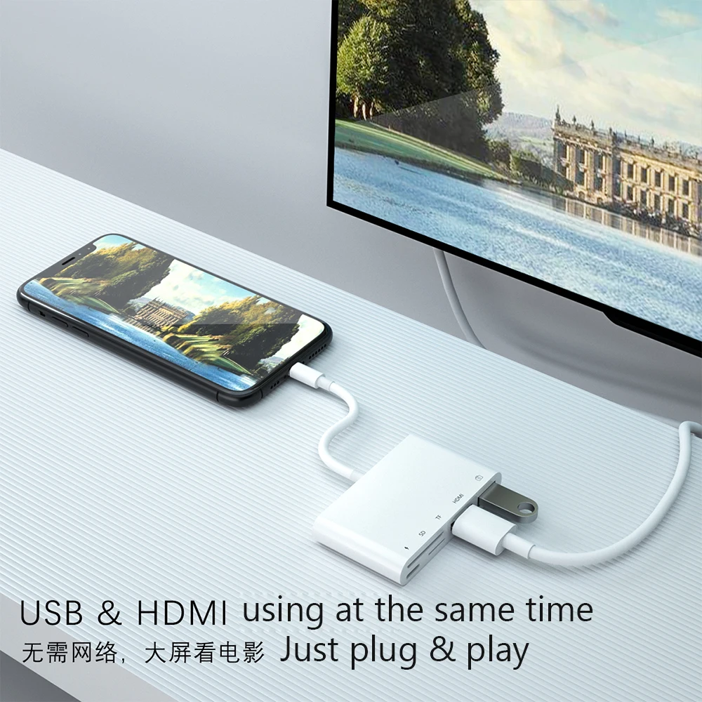 Lightning To 1080P HDMI Cable USB SD TF Card