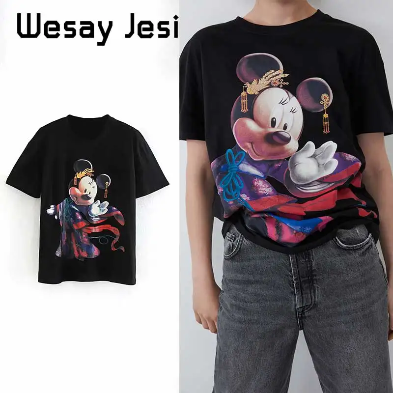 Women clothes tshirt vintage O-neck cartoon print cotton t shirt streetwear harajuku women's t-shirts plus size tops