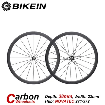 

BIKEIN 1 Pair Ultralight Racing Road Bike Clincher Tubular Wheels Bicycle 3k Carbon WheelSets 38mm Depth 700C Cycling Bike Parts