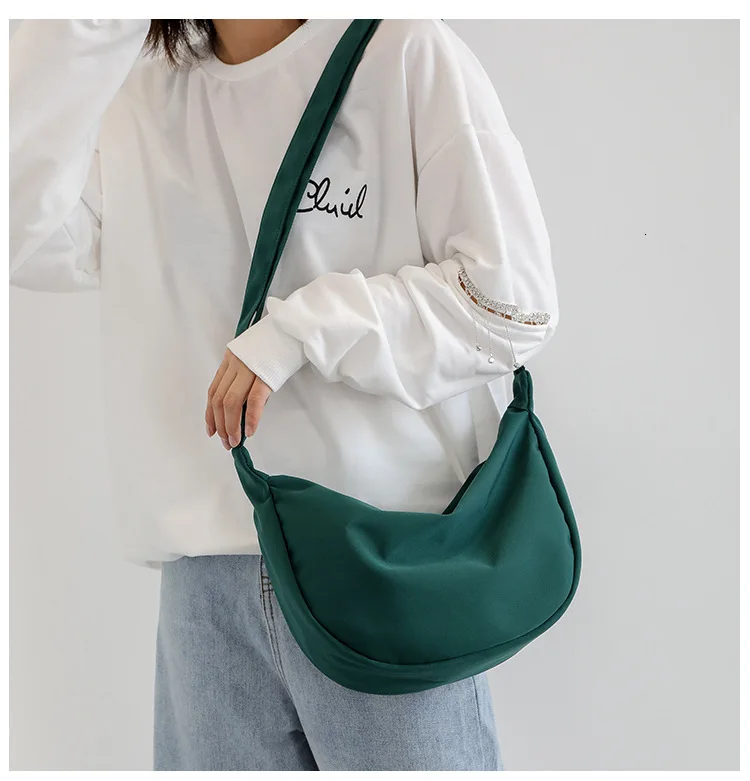 Canvas Messenger Bag Female One Shoulder Dumplings Bag Student Leisure Solid Color Large Capacity Crossbody Bag For Women Lovely
