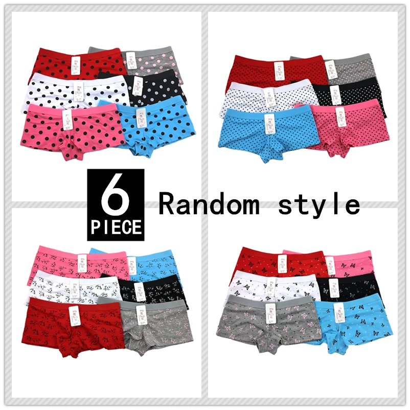 Random style 6 шт./партия, Хлопковые женские трусы-боксеры, сексуальные трусы, женское нижнее белье, милые женские шорты с принтом Kawaii, трусы для девочек - Цвет: Random style