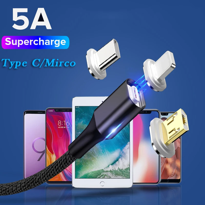 Магнитный Usb кабель для зарядки 3A 5A type C супер быстрый зарядный Mirco Cavo Magnetico шнур
