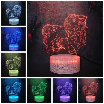 

Free Shipping Nordic Style Unicorn Cute Cartoon Night Light 7 Color Gradient 3D LED Lamp Table Crack Bulb White Horse Animal Toy