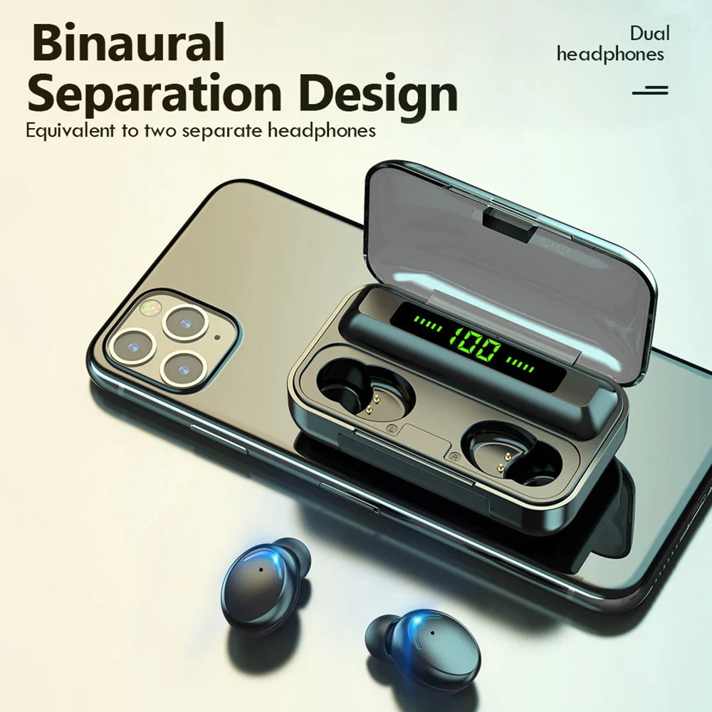 Wireless Earbuds with Mic Noise canceling Bluetooth 5 0 Waterproof Sports Headphone 9D HiFi stereo Touch Control Headphone