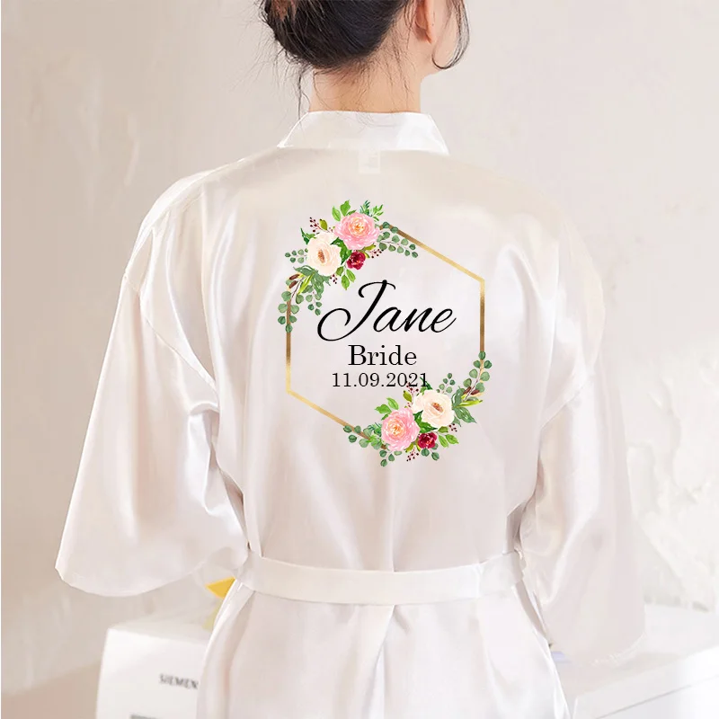 Women Sleepwear Bride Robes Sleepwear Pajamas Personalized Name Flower Print Wedding Bride Team Robes Bridal Party Robes Bridesmaid gift