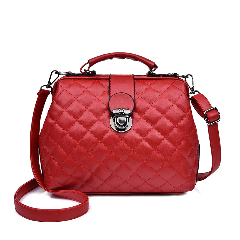 

Women Handbag Genuine PU leather Shoulder Bag Doctor Bag Women Handbag Small Plaid Rivets Crossbody Handbag Fashion Women Bags