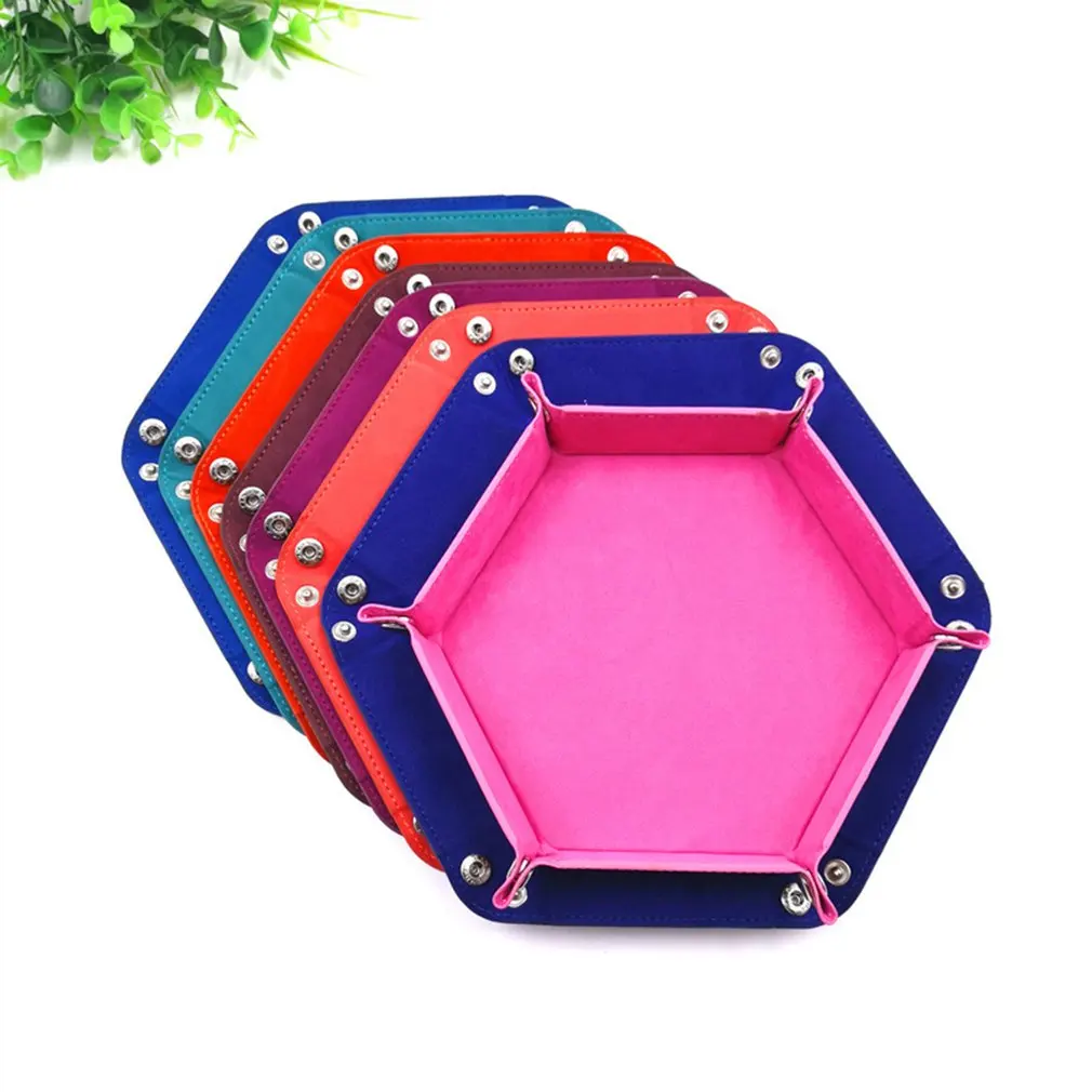 

New Foldable Dice Tray Box PU Leather Folding Hexagon Coin Square Tray Dice Game Storage Box 6 Styles
