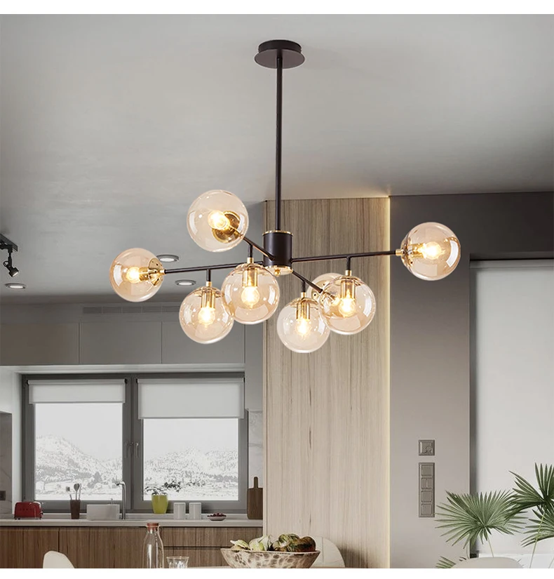 Nordic Led Chandelier Modern LED Pendant Lamp For Living Room Dining Room Kitchen Bedroom Black Glass Ball Ceiling Hanging Light grey chandelier