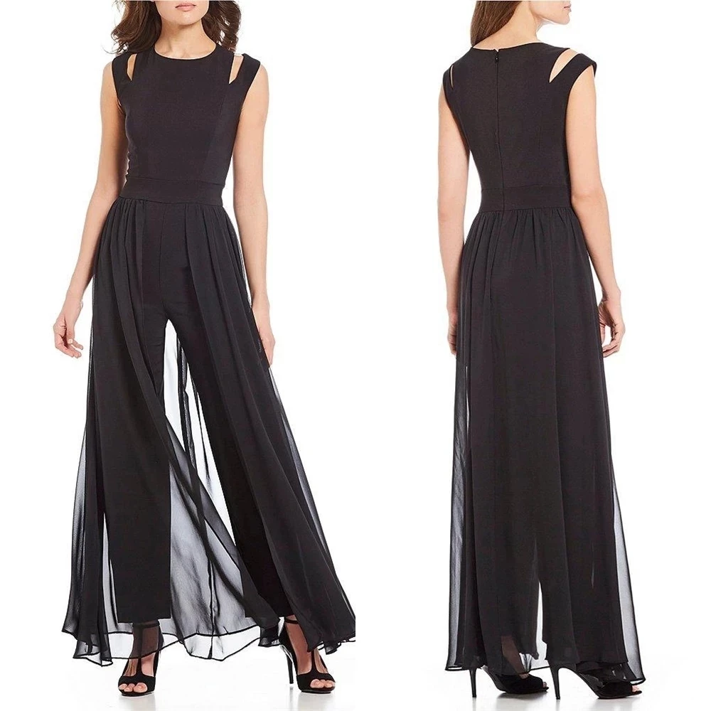 

Black Mother Of The Bride Dresses Sheath Scoop Chiffon With Pants Suit Long Groom Mother Dresses For Weddings
