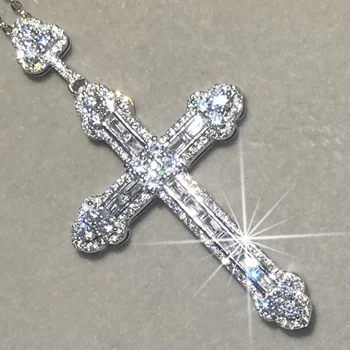 

New 925 Silver Exquisite Bible Jesus Cross Pendant Necklace Women Men fine Jewelry Crucifix Charm Simulated Diamond platinum