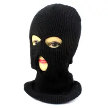 Забавная Полнолицевая маска три 3 отверстия вязаная шапка зима стрейч Снежная Маска Шапочка шапка Новые Черные Теплые маски для лица