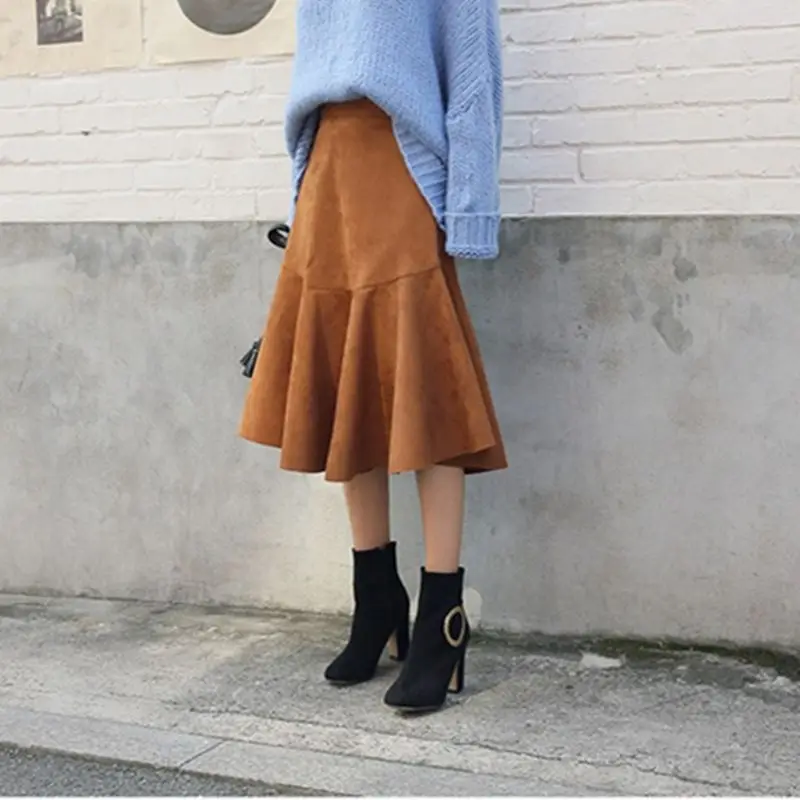 Retro Stijl Suede Rokken voor Vrouwen Ruches Elastische Hoge Taille Faux Lederen Mermaid Midi Rok 2019 Nieuwe Aankomst OL Rok 0825-78 Retro Stijl Suede Rokken voor Vrouwen Ruches Elastische Hoge Taille Faux Lederen Mermaid Midi Rok 2019 Nieuwe Aankomst OL Rok 0825-78