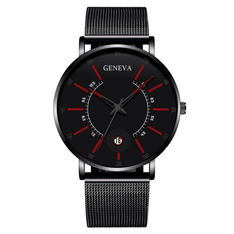 Black Red Relogio Masculino Модные мужские деловые минималистичные часы Роскошные ультра тонкие сетчатые часы из нержавеющей стали аналоговые кварцевые часы - Цвет: Black Red
