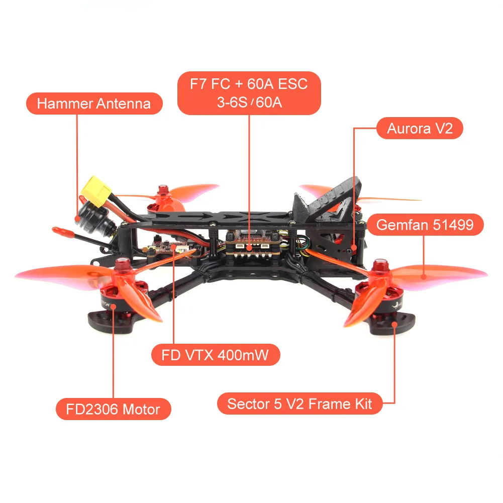 HGLRC Sector5 V2 небольшой гоночный Дрон с видом от первого лица F7 Fc 60A 4in1 ESC 2306 мотор 4S Камера вертолетов Z11